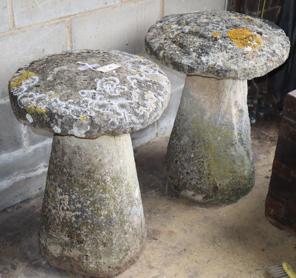 Two 19th century natural stone staddle stones, Diameter 48cm, H.62cm